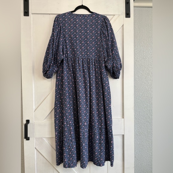 Marine Layer Lola 3/ Balloon Sleeve Midi Dress Floral Blue XL - Picture 4 of 10